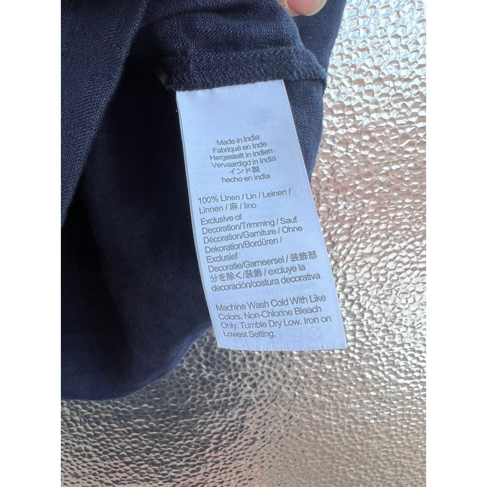 J.Crew‎ Navy Linen Ruffle Neck Puff Sleeve Smocked Blouse Top AY671 XXS - Picture 3 of 7